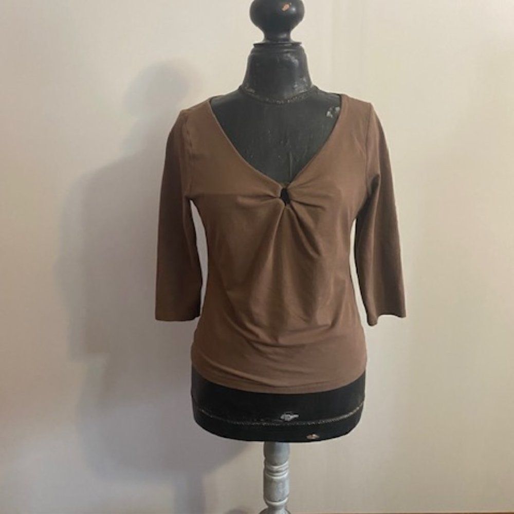 Talbots Vintage Pinch Brown V-Neck top, size M